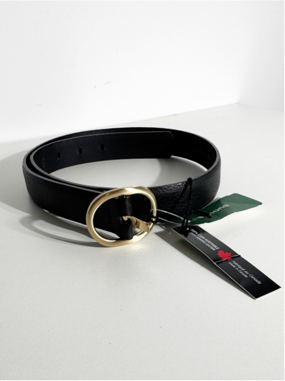 NWT Leather Black Belt with Gold Oval Buckle